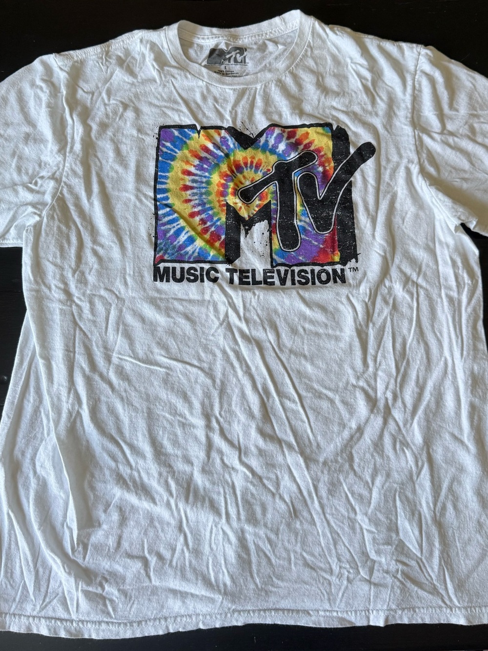 MTV White Tee with Multicolor Tie-Dye Logo